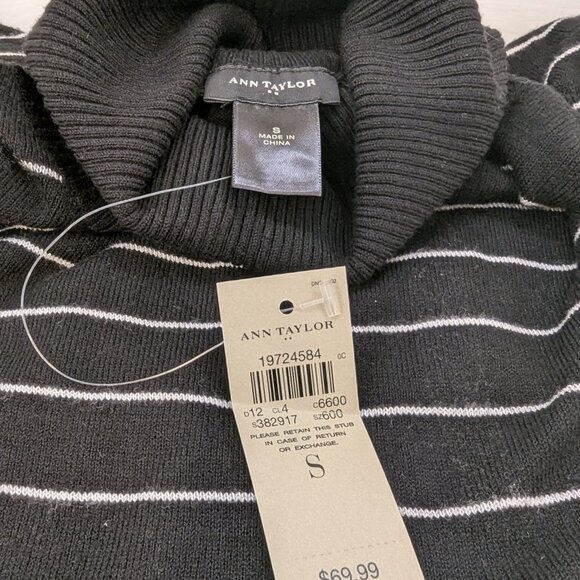 Ann Taylor Black and White Striped Lightweight Turtleneck Sweater - Picture 6 of 6